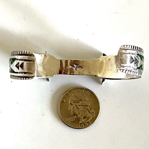 SALE Signed-Gibson Gene Navajo Vntg Crushed Turquoise Inlay Sterling Watch Cuff - Picture 5 of 8